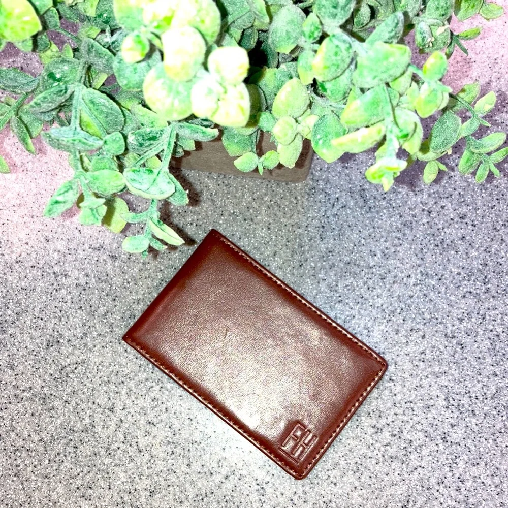 FORREST & HAROLD folding card holder leather wallet in brown/aqua No money clip